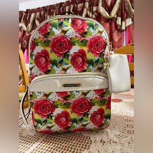 Juicy Couture Rose Print Backpack - Red and Green